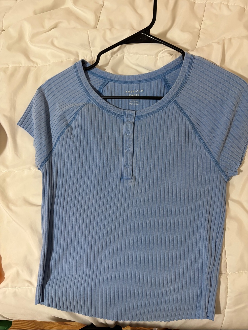 American Eagle Outfitters Sky Blue Ribbed Henley Tee